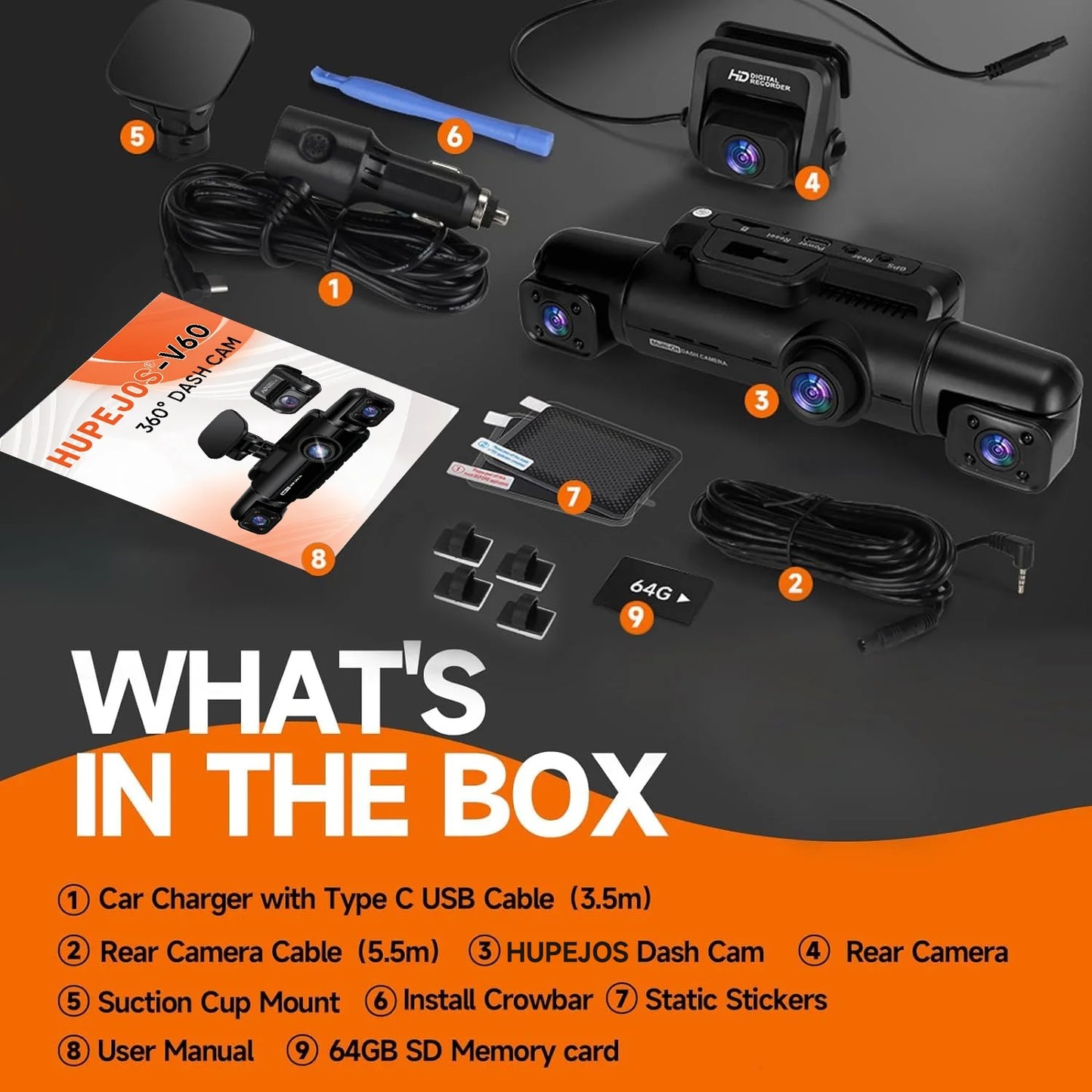 GPS Dash Cam Front and Rear Inside,4K/2K Dashcam with Wi-Fi&App Voice Control, 4 Channel FHD Dash Cam,360° Car Camera with 64GB Card, Loop Recording, Parking Mode,Night Vision