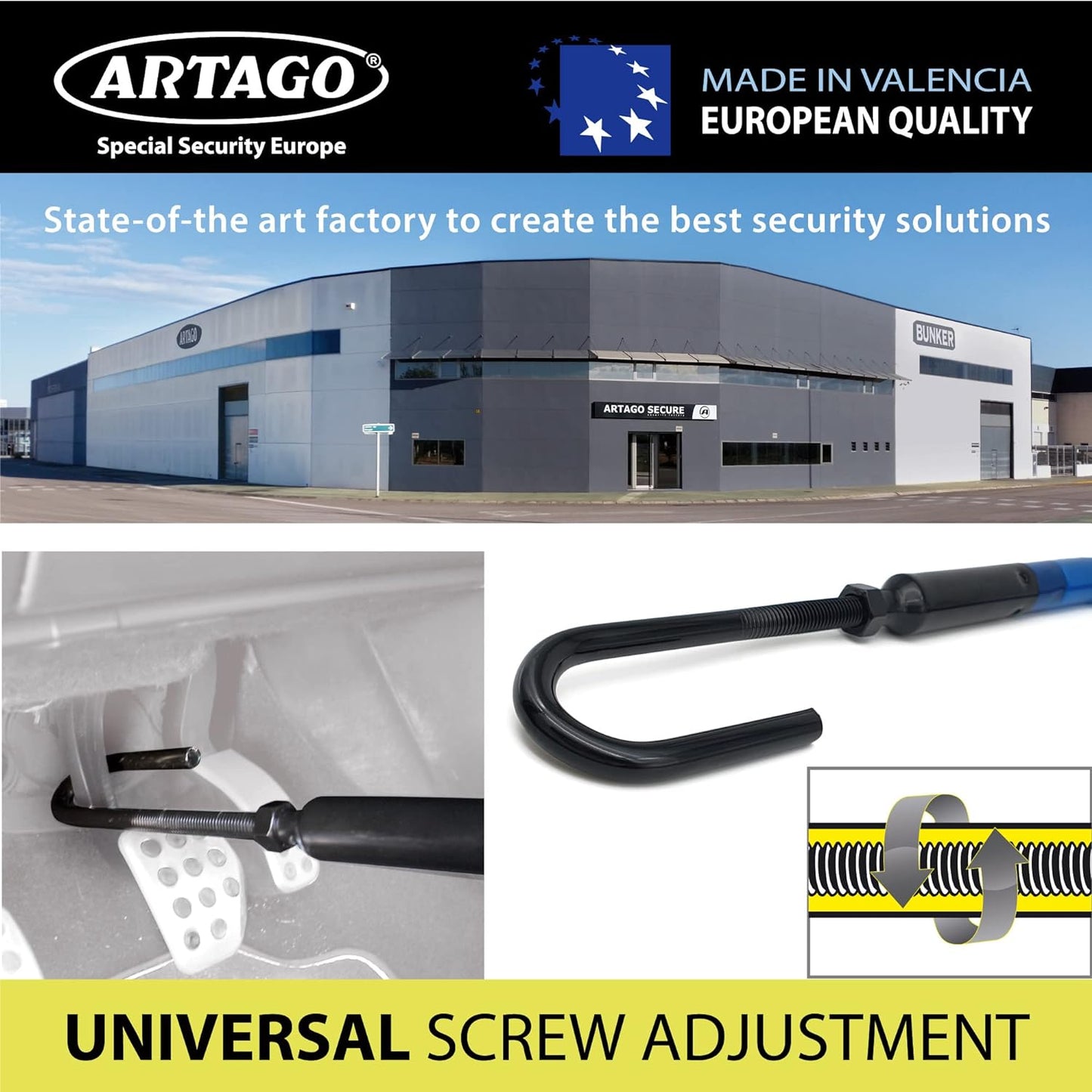 880/B High-End Steering Wheel Brake Pedal Lock, Flexible Articulated Armored Steel Cable, Adjustable High Security, Universal Clutch anti Theft Bar Lock Device for Vehicle Car Truck Van, Camper