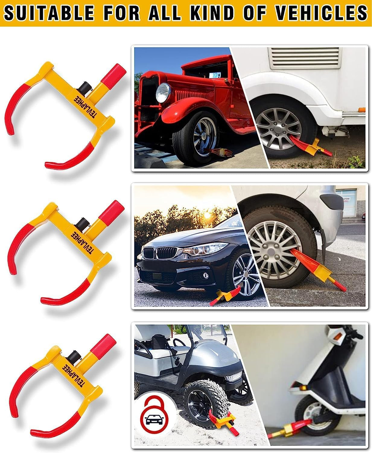 Steering Wheel Lock and Car Wheel Lock Double Protection for Your Car anti Theft