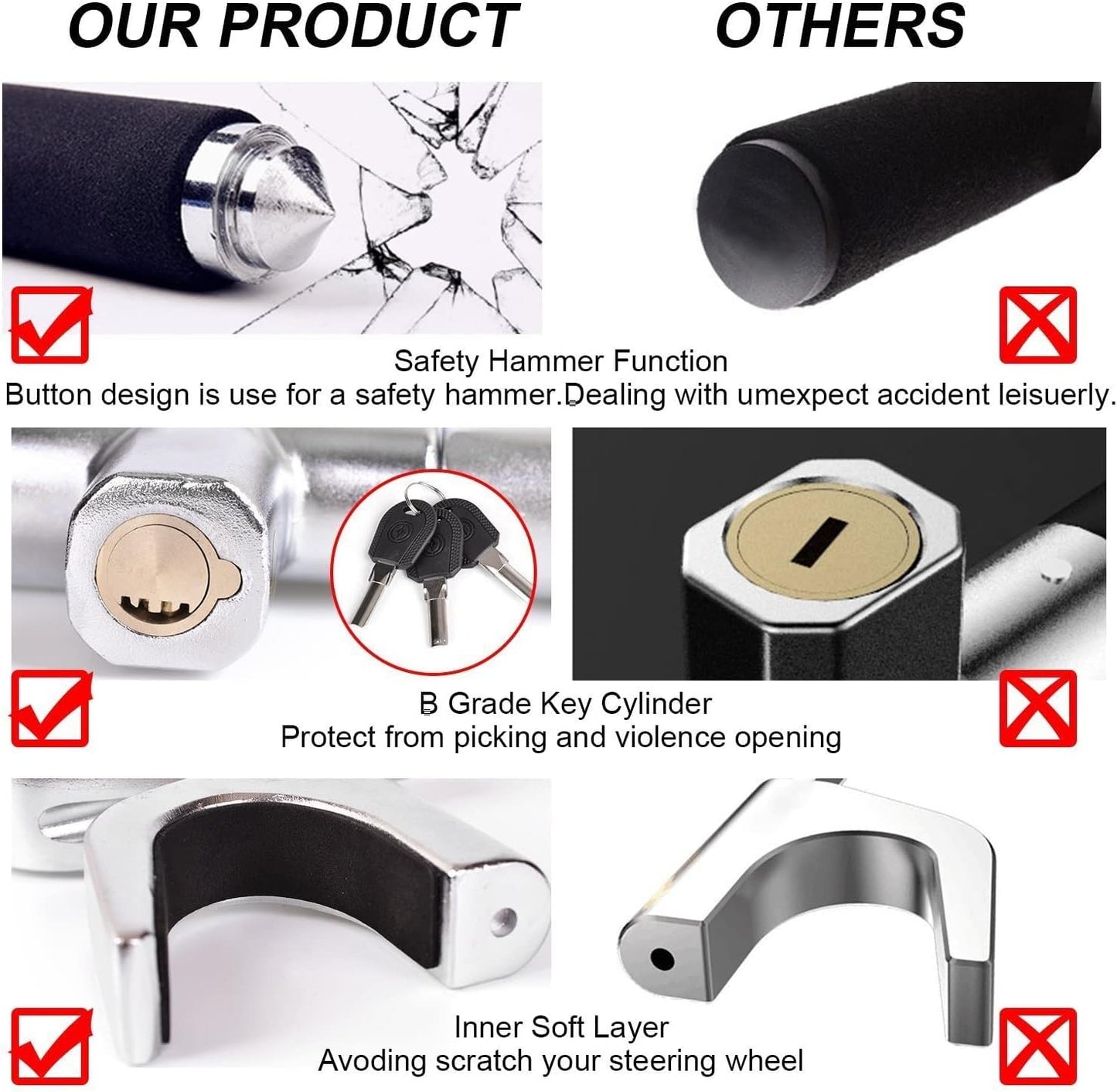 Steering Wheel Lock and Car Wheel Lock Double Protection for Your Car anti Theft