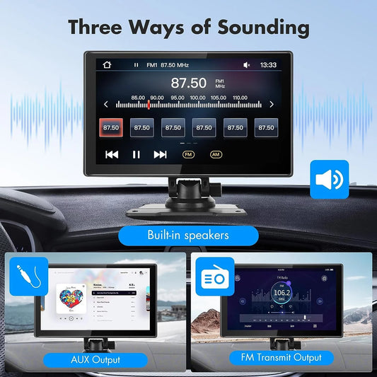 Portable Car Stereo, Wireless Apple Carplay&Android Auto, 9 Inch FHD Touchscreen Car Audio Receivers Bluetooth, Backup Camera, Voice Control, GPS Navi, Mirror Link, FM, AUX/USB/TF