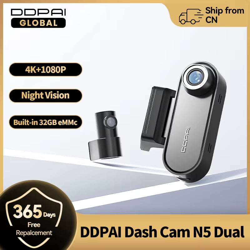 4K Dash Cam N5 Dual Front and Rear 4K Ultra HD Resolution AI Dash Camera Nightvis ADAS GPS Auto Record