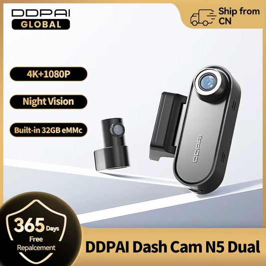 4K Dash Cam N5 Dual Front and Rear 4K Ultra HD Resolution AI Dash Camera Nightvis ADAS GPS Auto Record