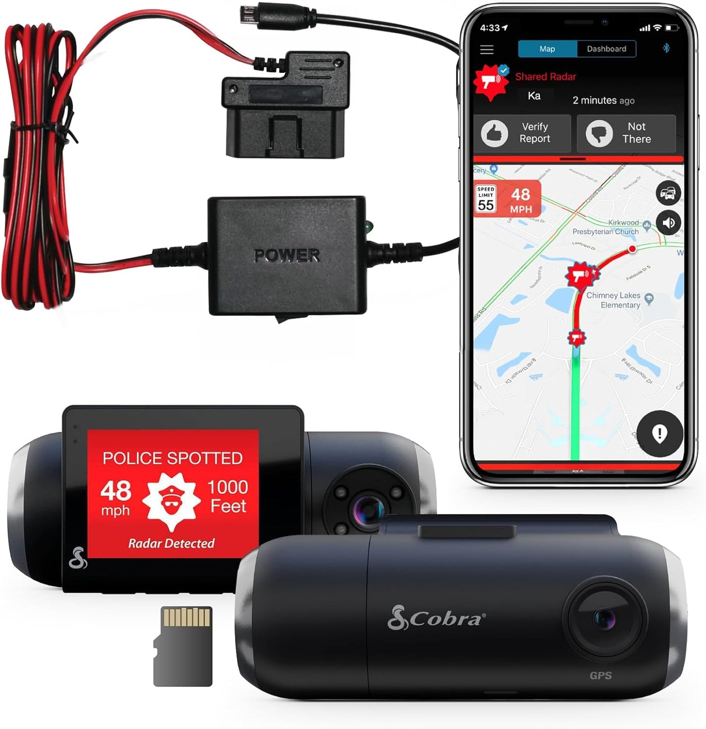 Smart Dash Cam with Interior Cam (SC 201) - Full HD 1080P Resolution, Built-In Wifi & GPS, Live Police Alerts, Incident Reports, Emergency Mayday, Drive Smarter App, 16GB SD Card Incl.