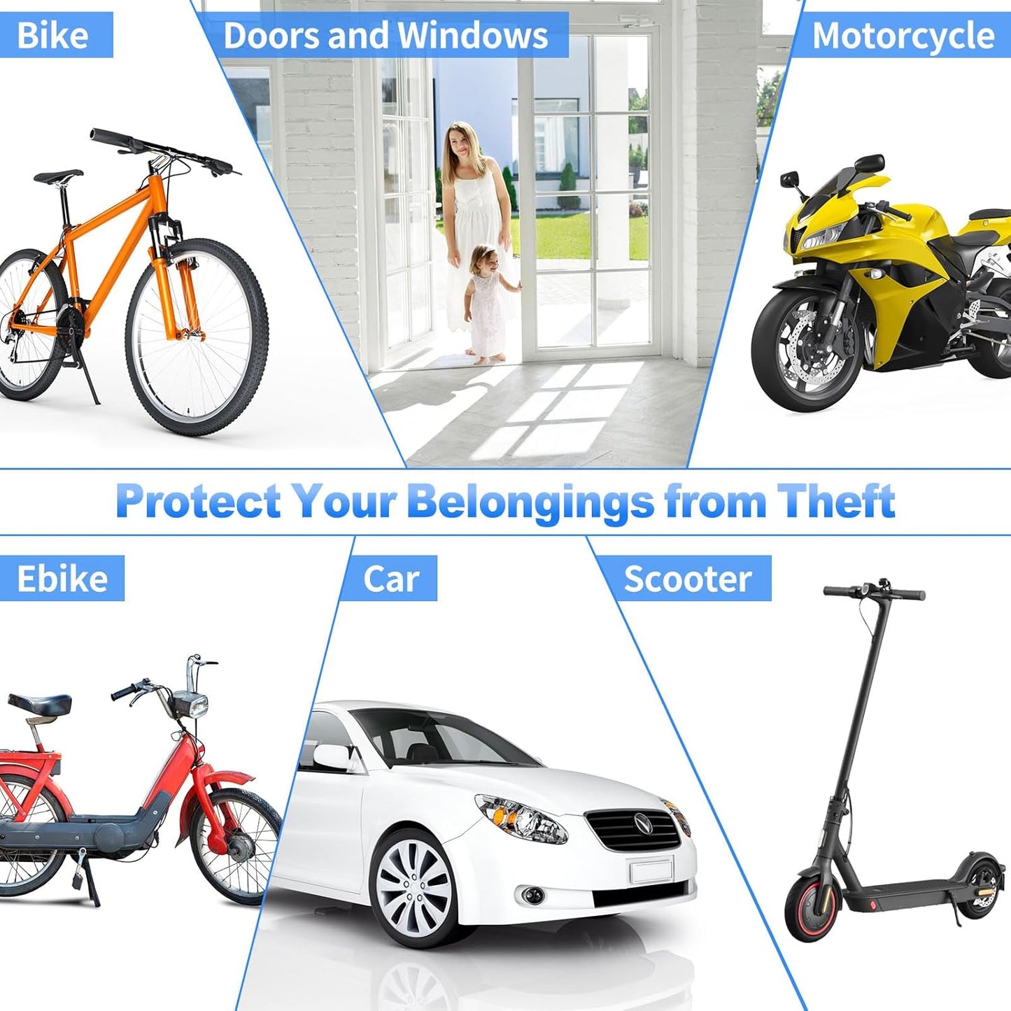 Anti-Theft Bike Alarm with Remote, Wireless Alarm System 115Db Loud Sound, 3D Motion Sensor, Waterproof, USB-C Rechargeable, LED Indicators, for Bike, Bicycle, Ebike, Motorcycle, Car, Trailer, Scooter