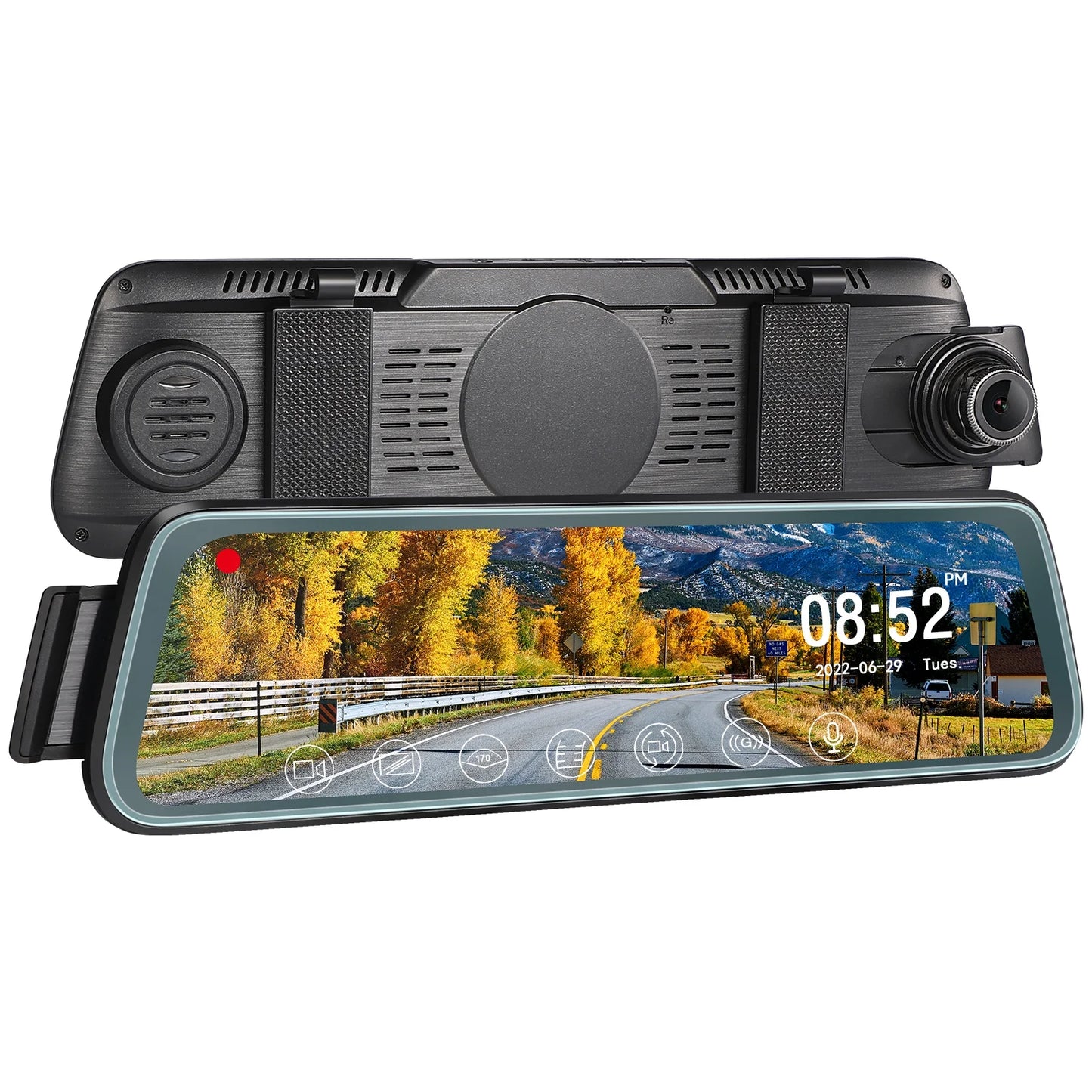 10 Inch Touch Screen Car Camera 10" Rearview Mirror FHD 1080P Dash DVR Cam Backup Camera Night Vision Front and Rear Dual Lens Video Recorder Reversing