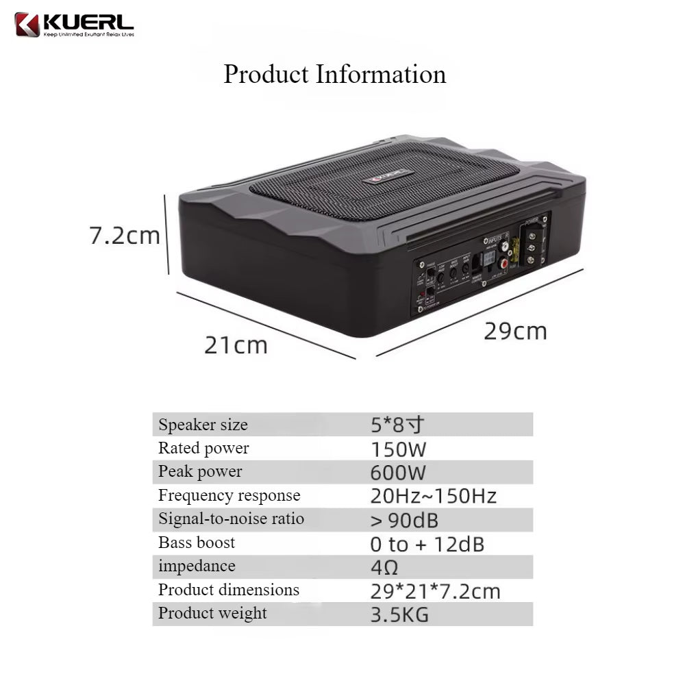 5X8 Inch Car Subwoofer Mini Car Audio Car Subwoofer with Amplifier Car Audio System Subwoofer Rms150W Subwoofer under the Seat