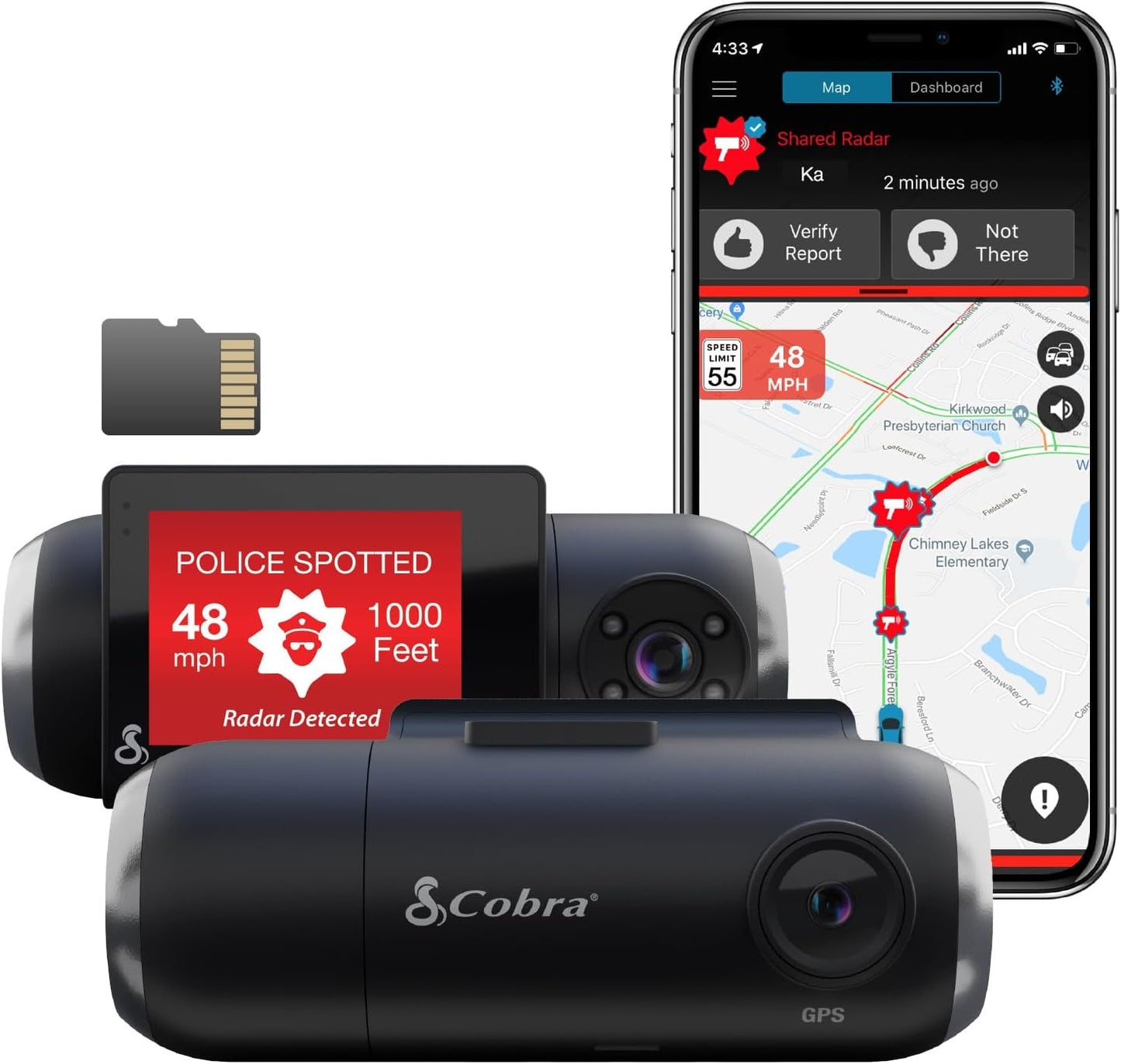 Smart Dash Cam with Interior Cam (SC 201) - Full HD 1080P Resolution, Built-In Wifi & GPS, Live Police Alerts, Incident Reports, Emergency Mayday, Drive Smarter App, 16GB SD Card Incl.