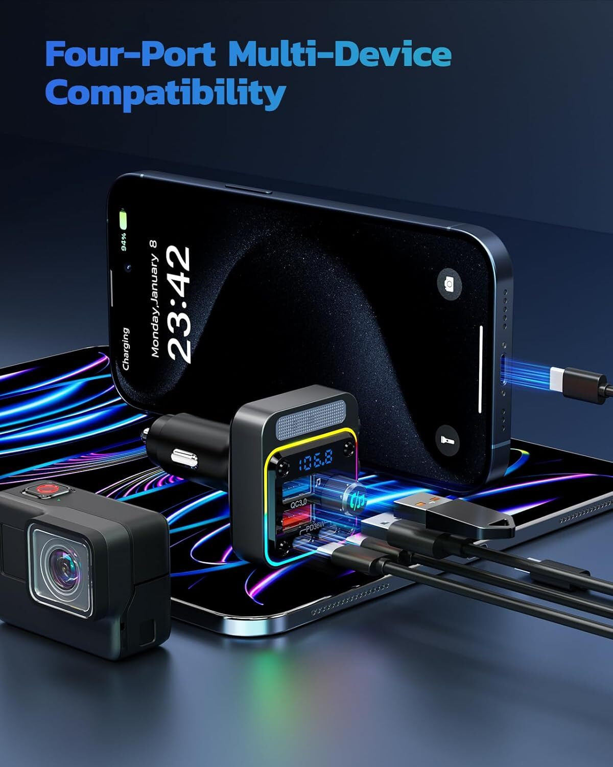 Cargador De Carro Para Celulares Con Blutu Bluetooth Musica Radio FM Llamadas