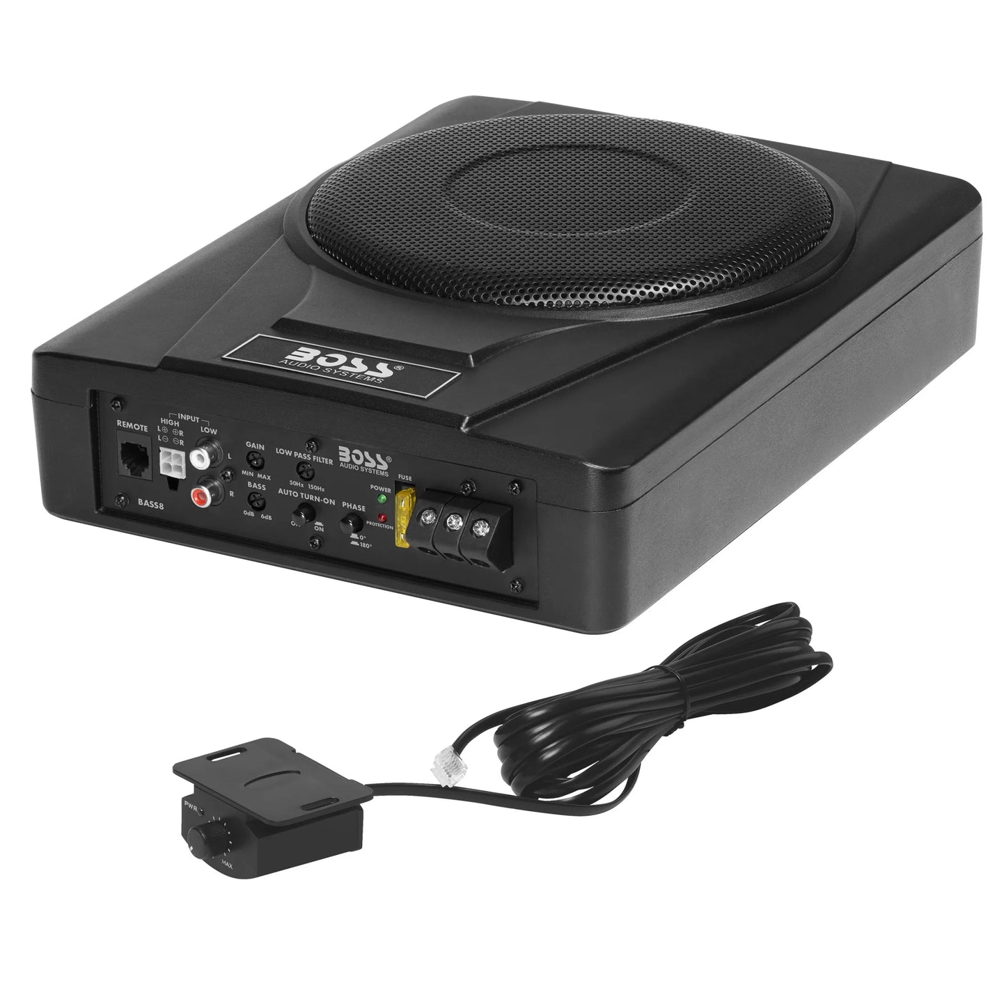 BASS8 8 Inch Powered under Seat Car Subwoofer – 800 Watts Max, Single 4 Ohm Voice Coil, Built-In Amp, Remote Subwoofer Control, Sold Individually