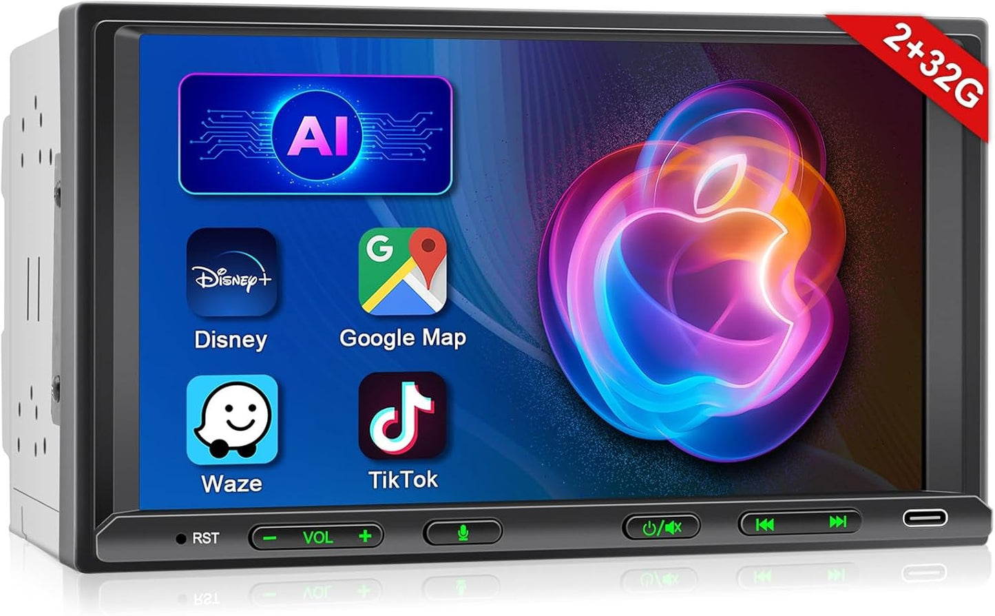 Double Din Car Stereo Radio Wireless Carplay & Wireless Android Auto, 7In Touchscreen Car Audio Receiver with Bluetooth,Rearview Camera,Am/Fm, GPS Navigation,Mirror Link,Subwoofer,Usb/Aux/Swc