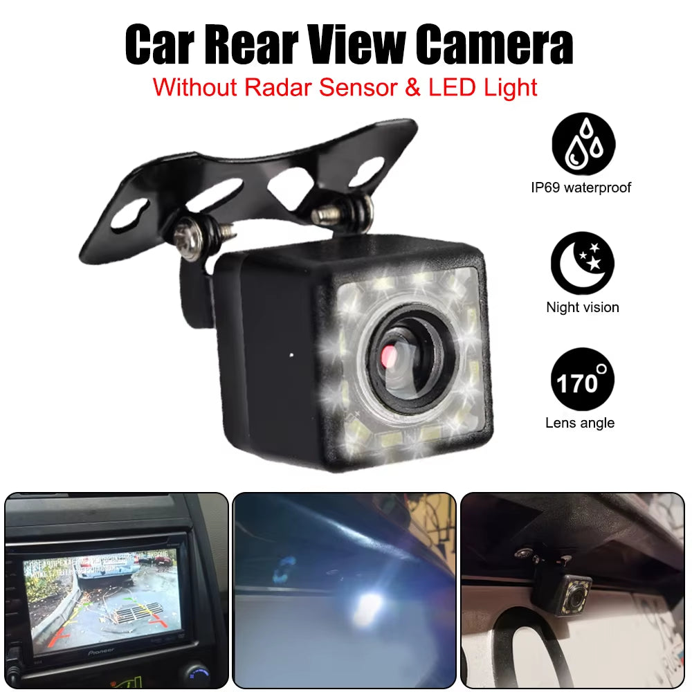 12V Car PDC 3 in 1 Rear View Camera Parking Sensor Radar Set License Plate Lights Distance Control Parktronic System Universal