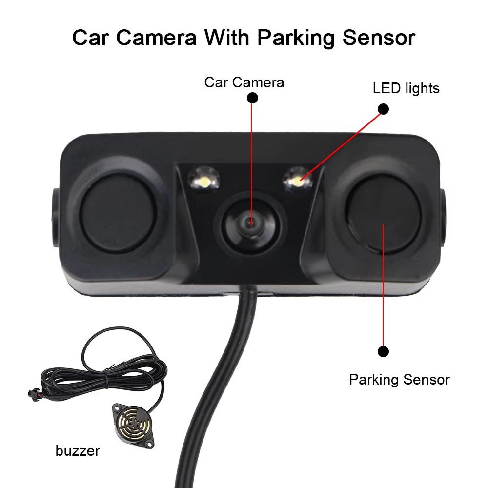 12V Car PDC 3 in 1 Rear View Camera Parking Sensor Radar Set License Plate Lights Distance Control Parktronic System Universal