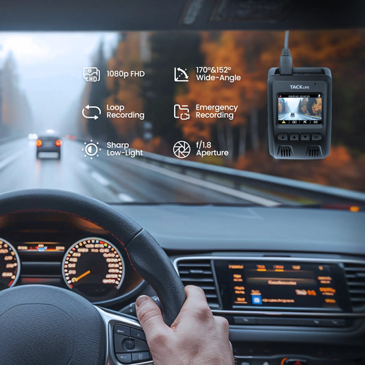 Tacklife Dash Cam Front and Rear, 1080P Full HD Dash Camera with Night Vision, GPS, Emergency Recording, 24H Parking Monitor, 1.5" Mini LCD Screen, 170° Wide Angle, WDR, G-Sensor