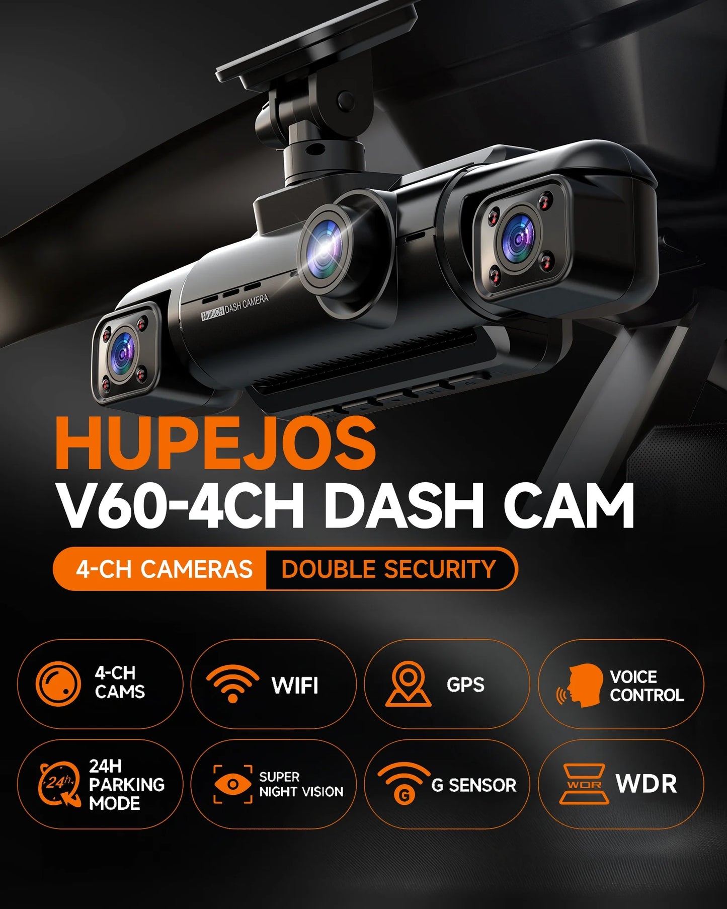 GPS Dash Cam Front and Rear Inside,4K/2K Dashcam with Wi-Fi&App Voice Control, 4 Channel FHD Dash Cam,360° Car Camera with 64GB Card, Loop Recording, Parking Mode,Night Vision