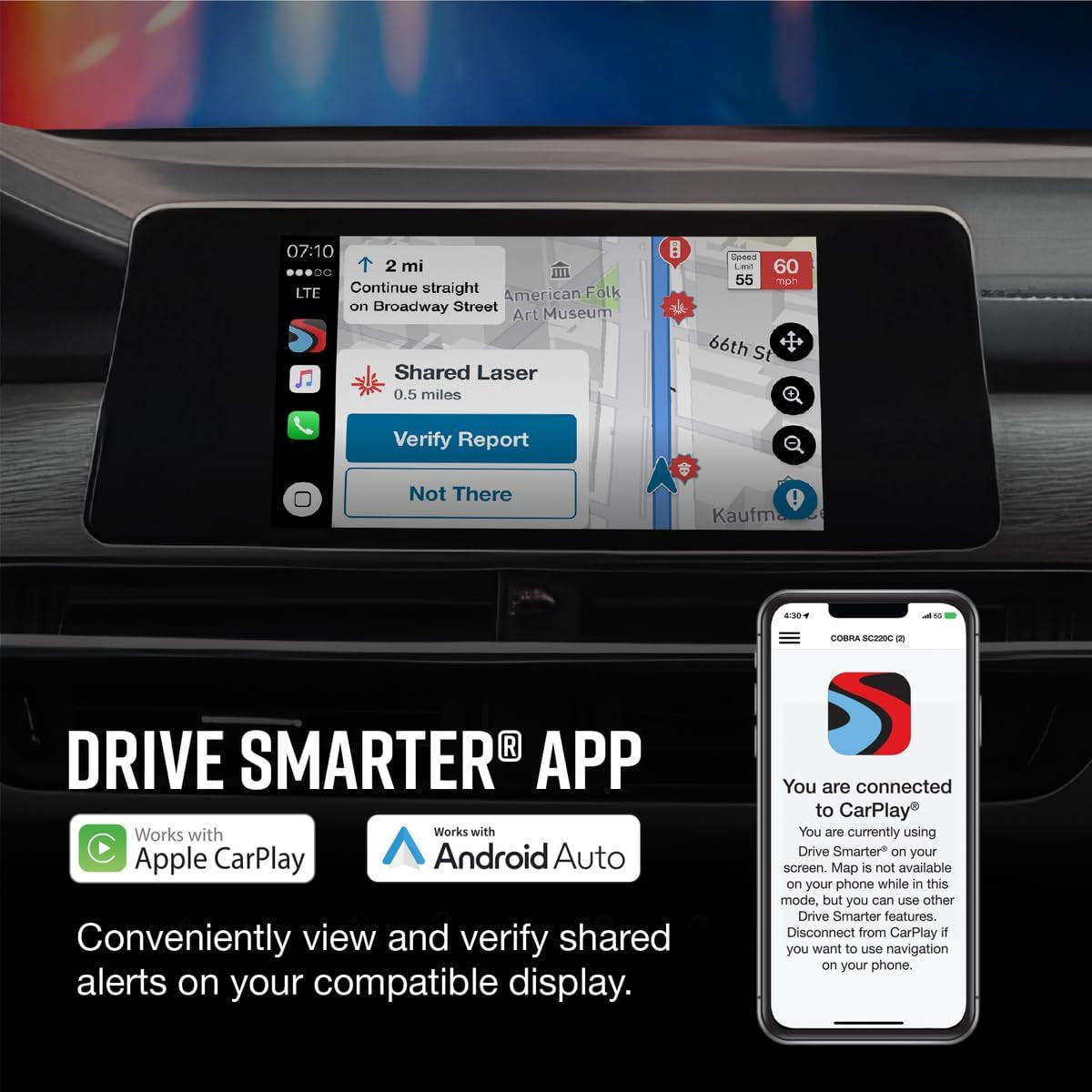 Smart Dash Cam with Interior Cam (SC 201) - Full HD 1080P Resolution, Built-In Wifi & GPS, Live Police Alerts, Incident Reports, Emergency Mayday, Drive Smarter App, 16GB SD Card Incl.