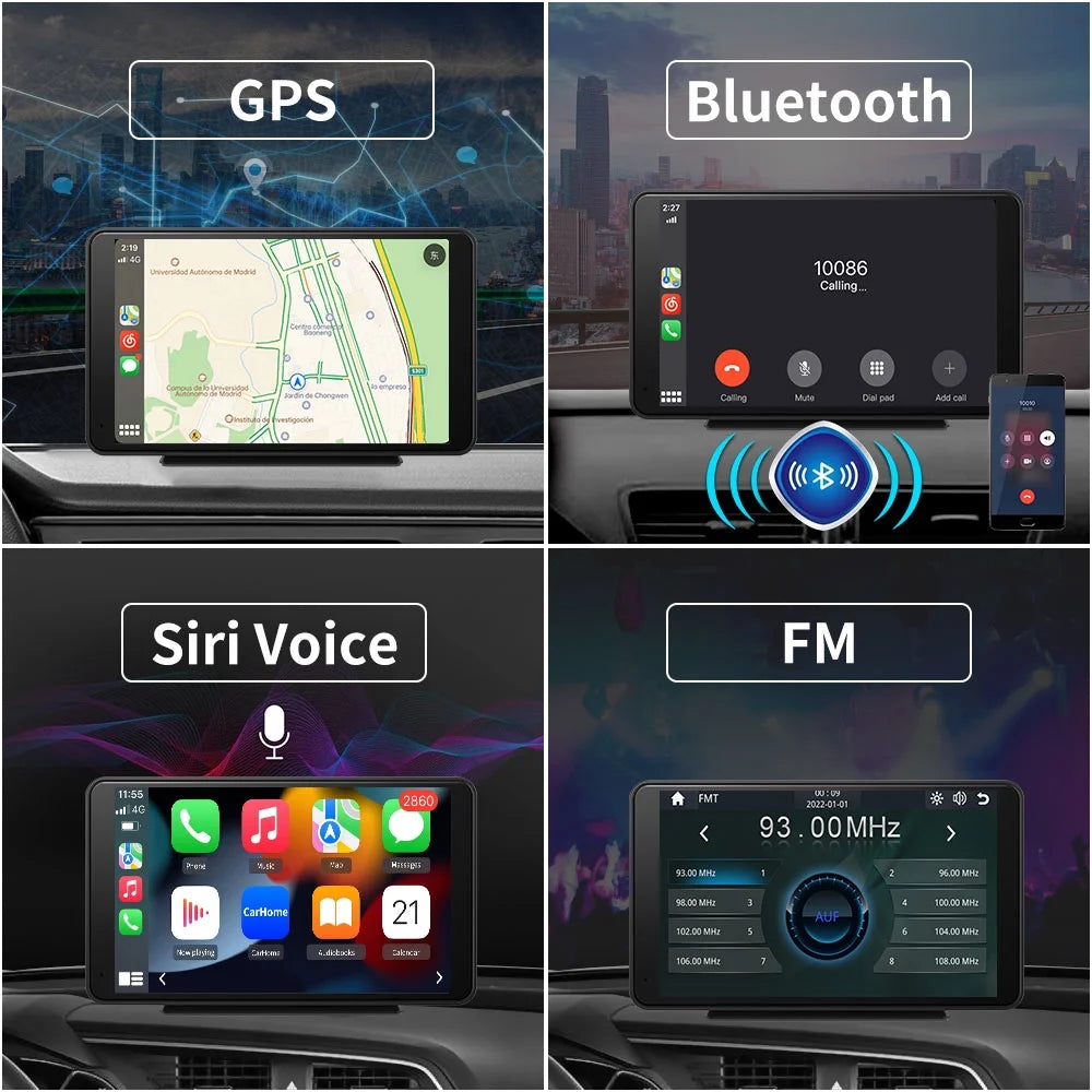 7"Touch Screen Portable Car Stereo for Wireless Apple Carplay Android Auto, Built in Multimedia Player Audio, Bluetooth Handsfree,Gps,Mirror Link