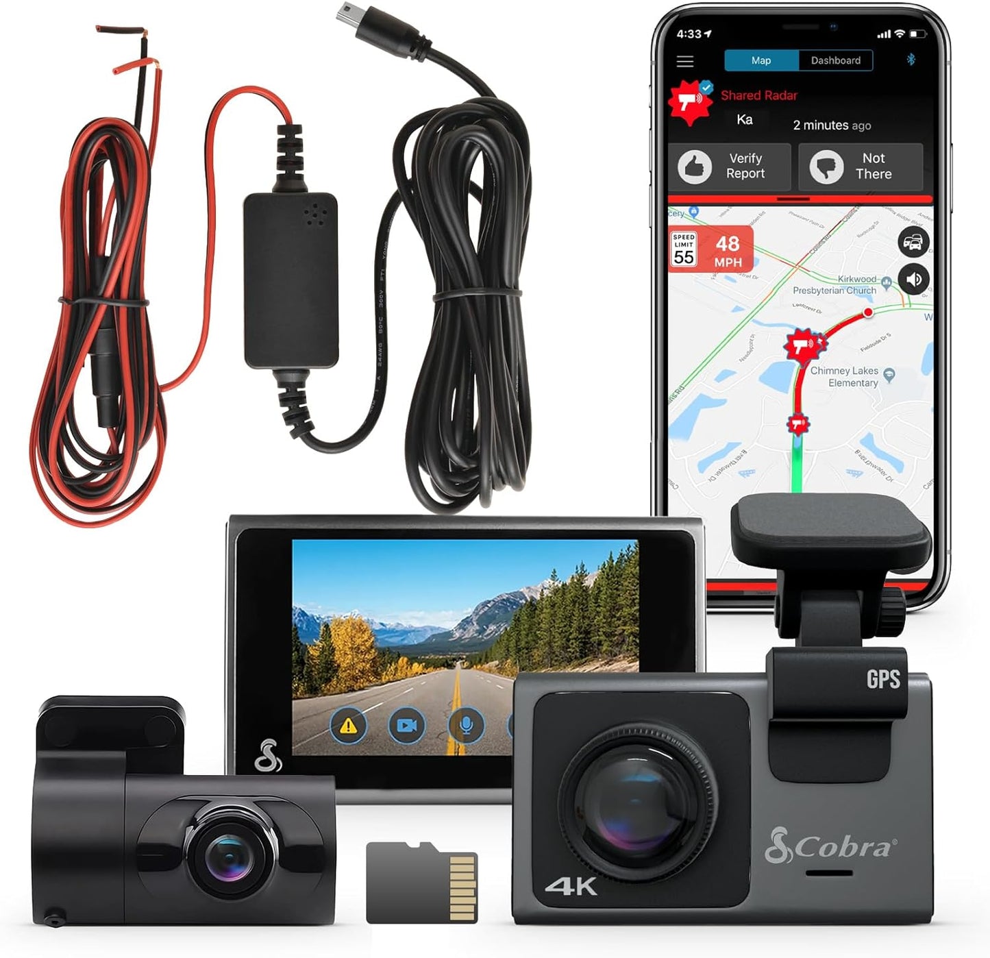 Smart Dash Cam with Interior Cam (SC 201) - Full HD 1080P Resolution, Built-In Wifi & GPS, Live Police Alerts, Incident Reports, Emergency Mayday, Drive Smarter App, 16GB SD Card Incl.