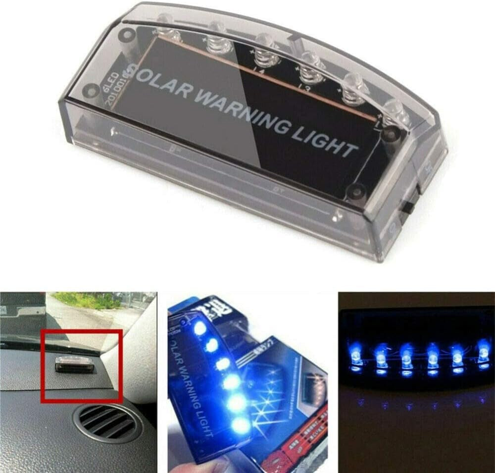 Car Fake Dummy Alarm Led Light Blue 6 LED Warning Light Solar Power Simulated Security Anti-Theft Flashing Light Car Burglar Alarm Light