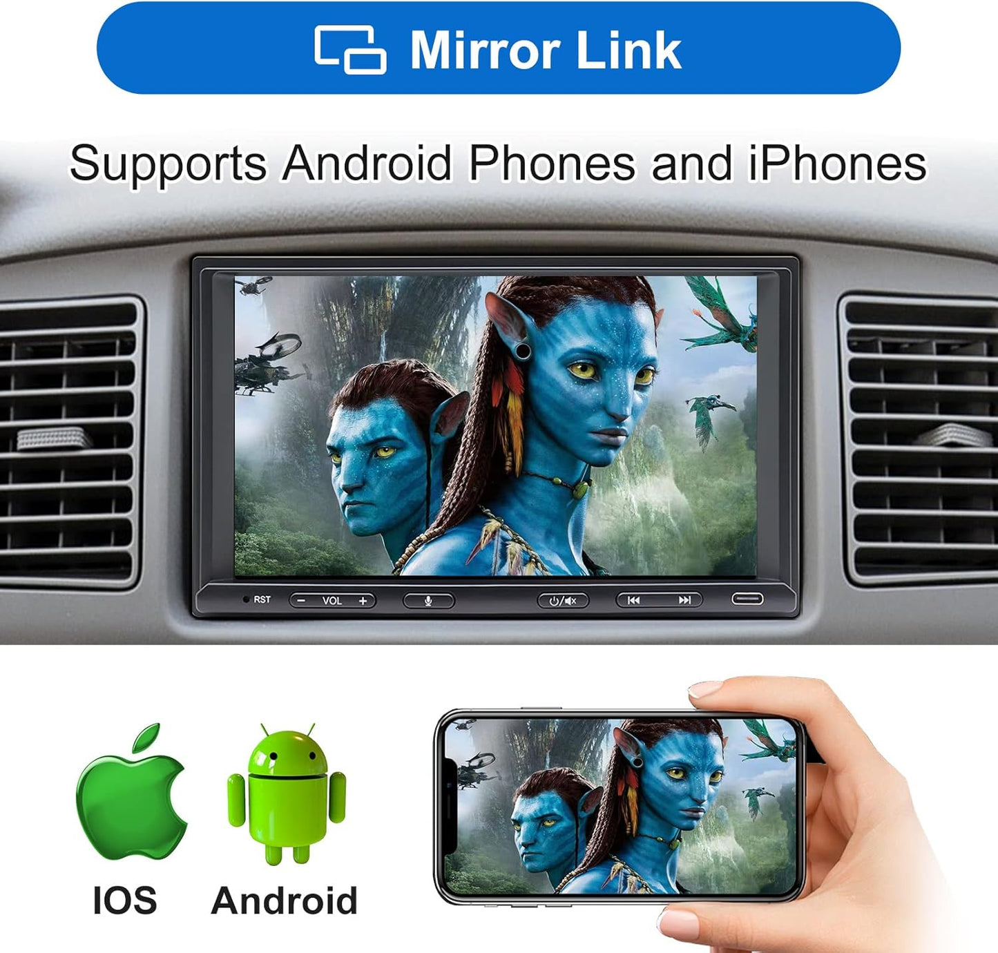 Double Din Car Stereo Radio Wireless Carplay & Wireless Android Auto, 7In Touchscreen Car Audio Receiver with Bluetooth,Rearview Camera,Am/Fm, GPS Navigation,Mirror Link,Subwoofer,Usb/Aux/Swc