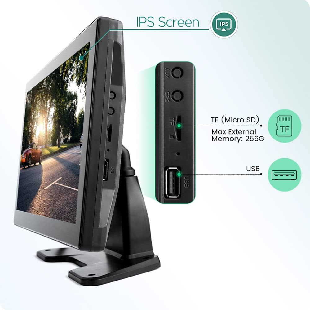 Car Backup Cameras System with 4K 10.36" Touch Screen Quad Display Monitor & 4Pcs 1080P Backup AHD Cameras, MP5 Player, Vehicle DVR Recorder for Rv/Truck/Bus/Trailer/Camper/Van
