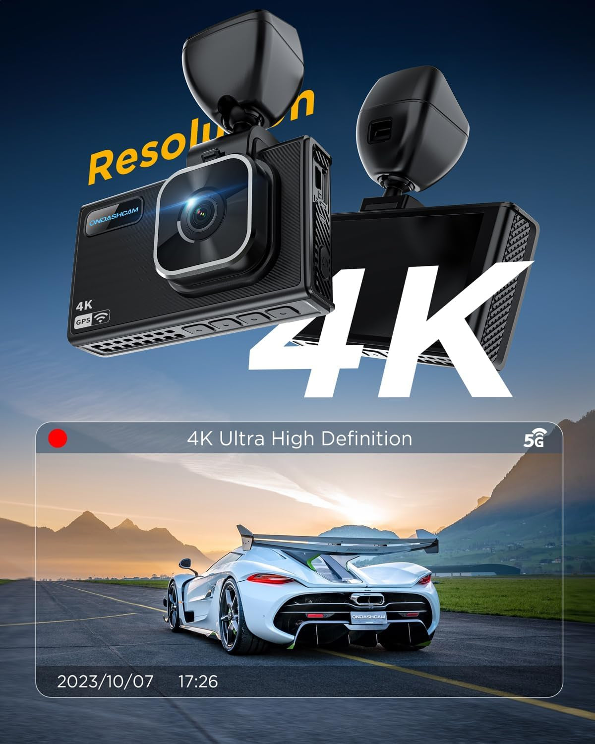 Dash Cam Front and Rear, 4K/2.5K Dual Dash Camera for Cars, 32GB Card Included, Dashcam Built-In Night Vision, 3.5" IPS, 5G Wifi & GPS, G-Sensor, 170° Wide Angle, WDR, 24H Parking Mode