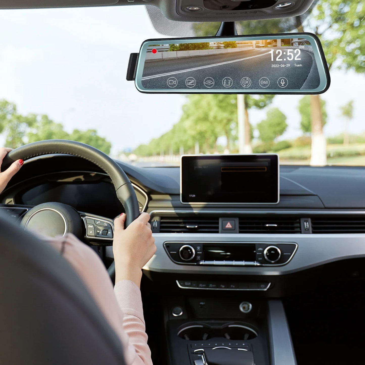 10 Inch Touch Screen Car Camera 10" Rearview Mirror FHD 1080P Dash DVR Cam Backup Camera Night Vision Front and Rear Dual Lens Video Recorder Reversing