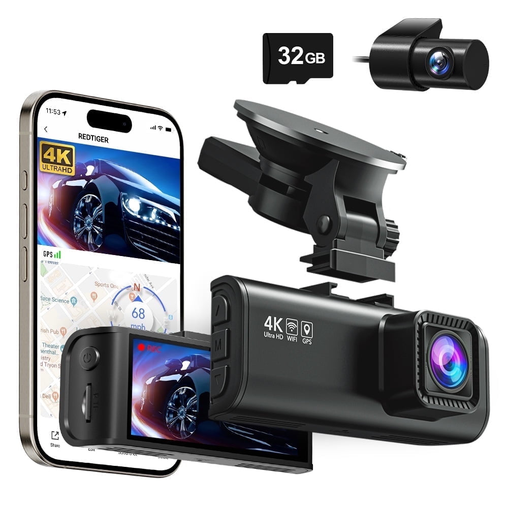 F7NP Dash Cam Front and Rear, 4K/2.5K Full HD Car Camera, 3.16” IPS Screen, Dash Cam for Cars Built-In Wi-Fi GPS, Night Vision, Loop Recording, Vehicle, Parking Mode, Free 32GB Card