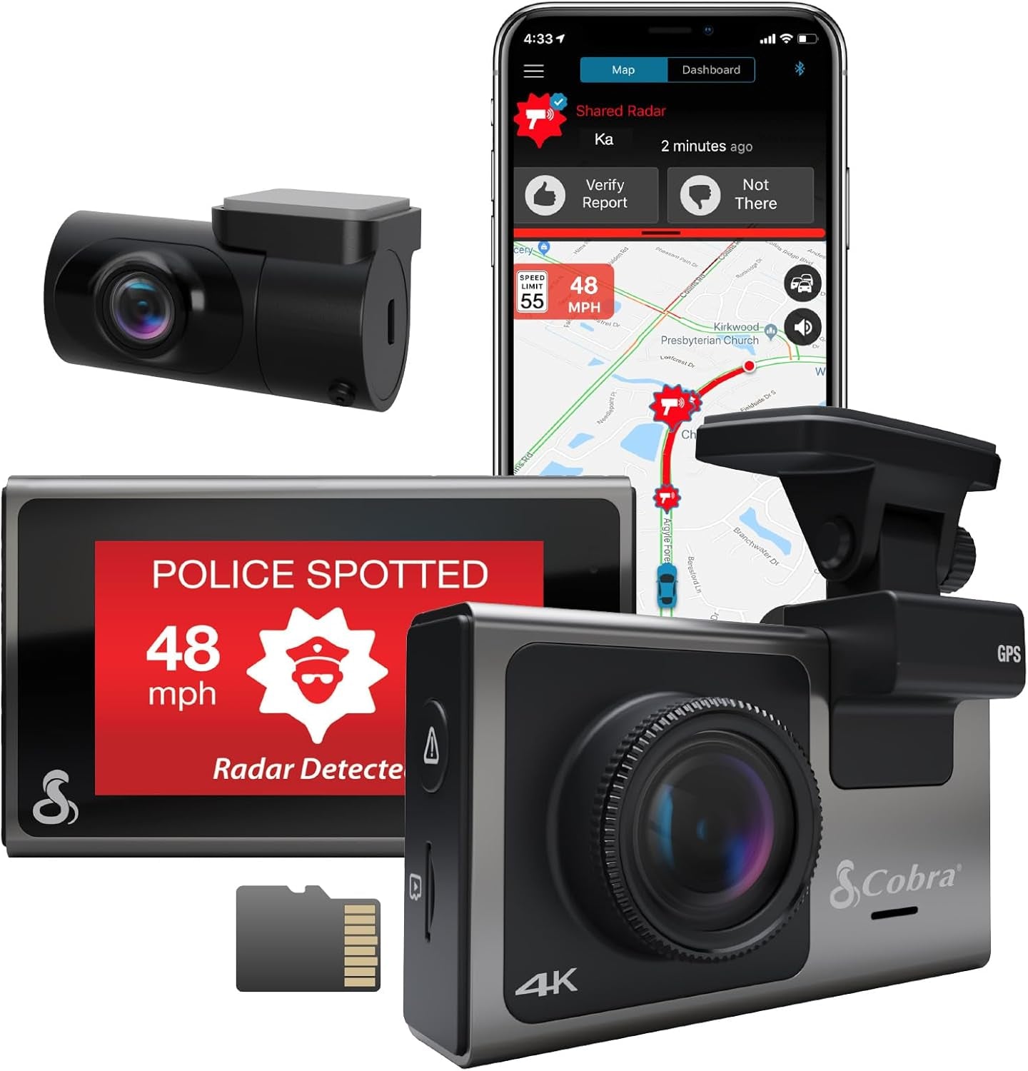 Smart Dash Cam with Interior Cam (SC 201) - Full HD 1080P Resolution, Built-In Wifi & GPS, Live Police Alerts, Incident Reports, Emergency Mayday, Drive Smarter App, 16GB SD Card Incl.