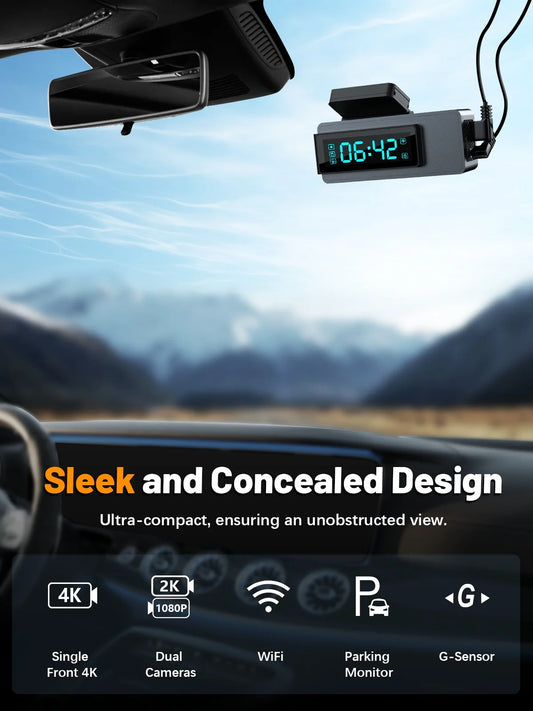 Dash Cam Front and Rear, 2.5K+1080P WDR Dash Camera for Cars, 4K Single Front Built-In Wifi Car Camera with G-Sensor, Super Night Vision, 64GB Card, Loop Recording, Parking Mode