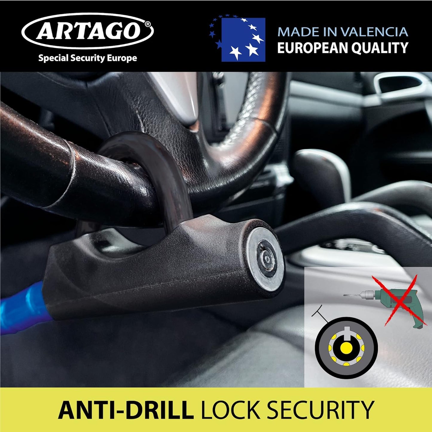 880/B High-End Steering Wheel Brake Pedal Lock, Flexible Articulated Armored Steel Cable, Adjustable High Security, Universal Clutch anti Theft Bar Lock Device for Vehicle Car Truck Van, Camper