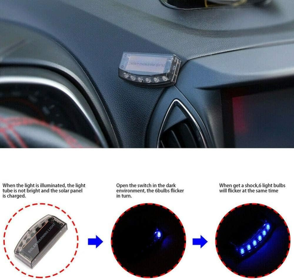 Car Fake Dummy Alarm Led Light Blue 6 LED Warning Light Solar Power Simulated Security Anti-Theft Flashing Light Car Burglar Alarm Light