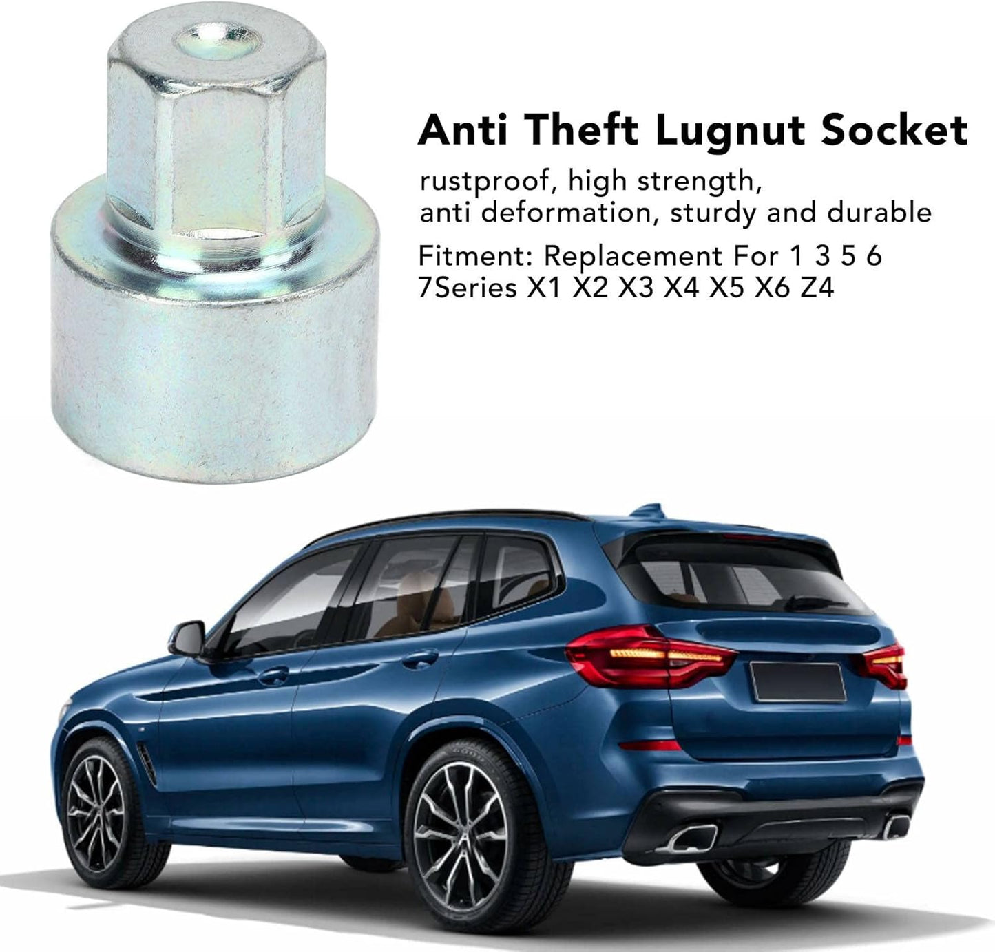 Car Wheel Lock Key anti Theft Lugnut Socket Metal Wheel Lock Lug Nut Remover Replacement for 1 3 5 6 7Series X1 X2 X3 X4 X5 X6 Z4 (060)