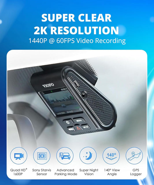 Dash Cam A119 V3 2K 2560X1440P Quad HD+ 60FPS Front Car Dash Camera, 5MP STARVIS Sensor, 140-Degree Wide Angle, GPS Included, Buffered Parking Mode, True HDR, Motion Detection, Time Lapse