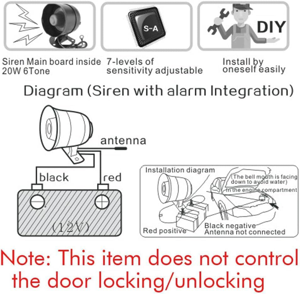 Car Alarm System for Theft Prevention with Sound, anti Theft Car Security Device Alarm System with 2 Remote Starts, Universal 12V Loud Horn 120Db 6 Tone 7-Level Sensitivity Car Alarm Siren