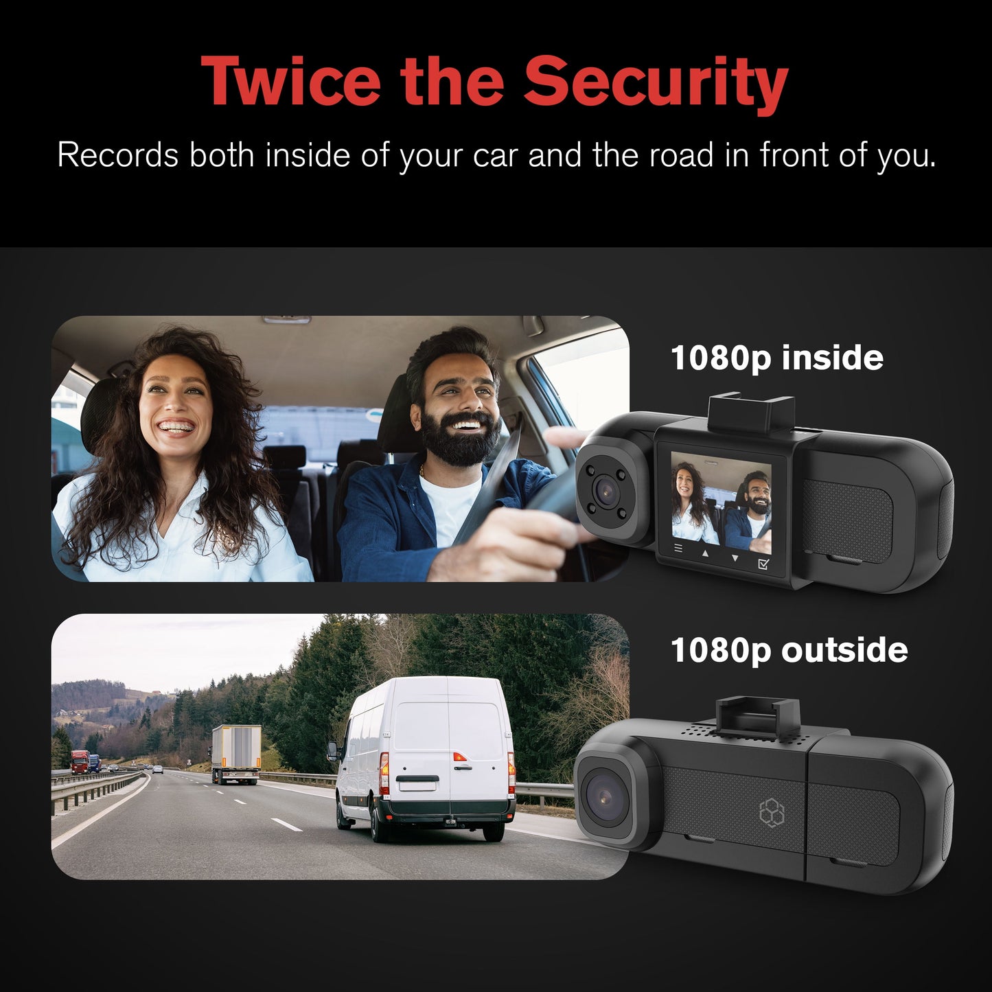 (2 Pack) Roadcam Dual Two-Way Recording Dash Cam with 1080P Front and Interior Cabin View, Smart G-Sensor, Wi-Fi App Compatible, 16GB SD Card Included. BT532698