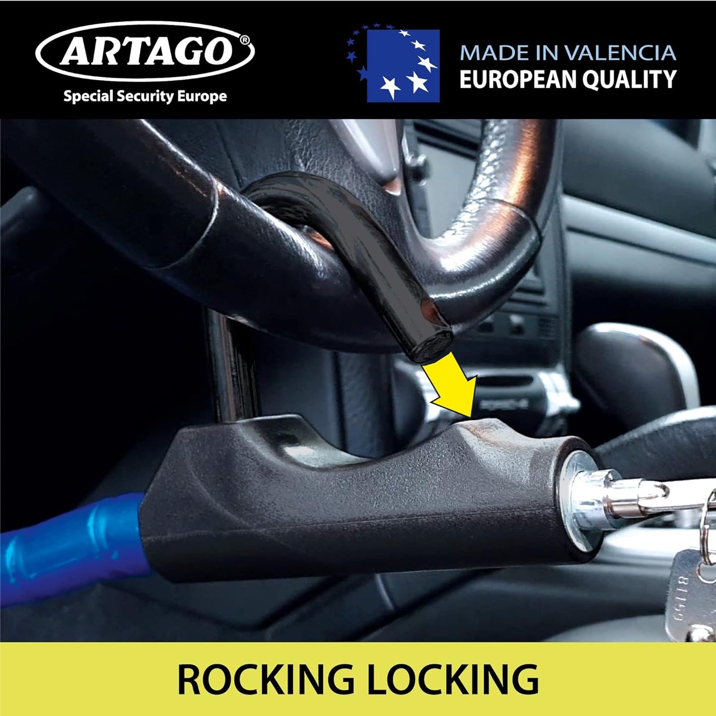 880/B High-End Steering Wheel Brake Pedal Lock, Flexible Articulated Armored Steel Cable, Adjustable High Security, Universal Clutch anti Theft Bar Lock Device for Vehicle Car Truck Van, Camper