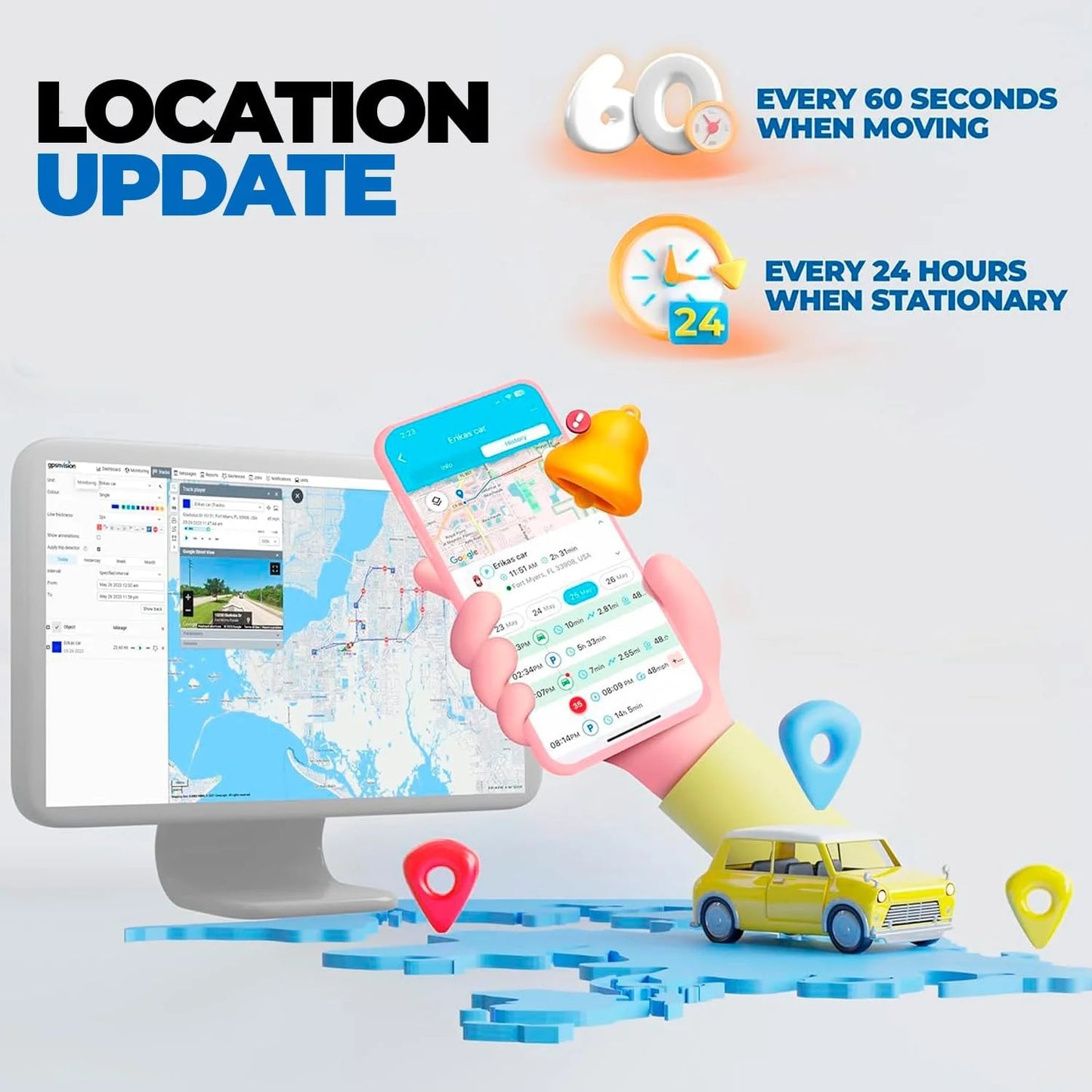 Small Magnetic GPS Tracker for Vehicles - Hidden Real Time Car Tracking Device, 4 - 6 Weeks Battery Life, Splash-Proof, Portable GPS Trackers for Kids & Seniors