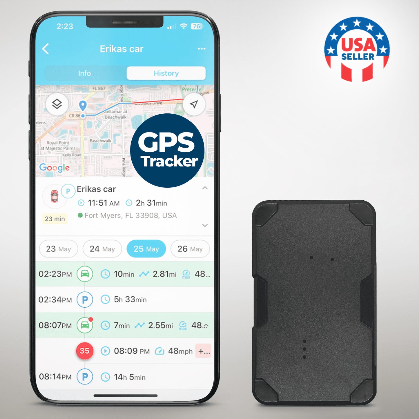 Small Magnetic GPS Tracker for Vehicles - Hidden Real Time Car Tracking Device, 4 - 6 Weeks Battery Life, Splash-Proof, Portable GPS Trackers for Kids & Seniors