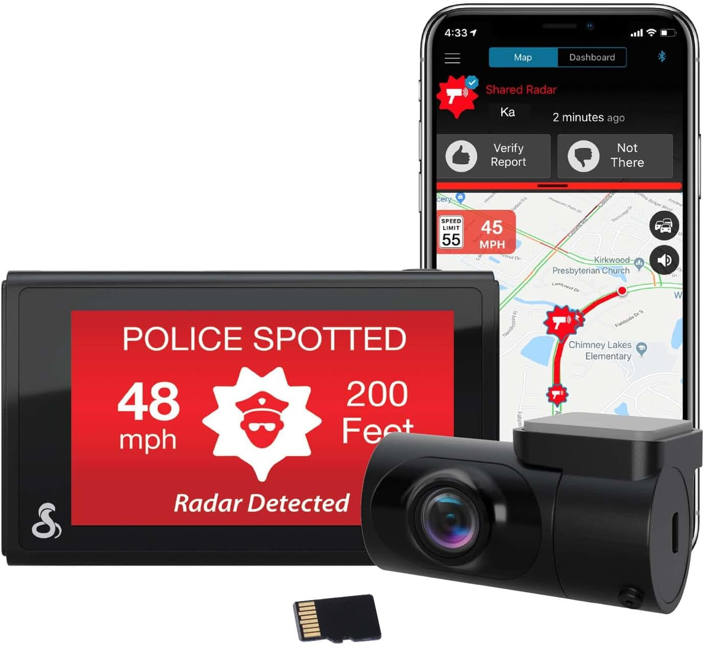 Smart Dash Cam with Interior Cam (SC 201) - Full HD 1080P Resolution, Built-In Wifi & GPS, Live Police Alerts, Incident Reports, Emergency Mayday, Drive Smarter App, 16GB SD Card Incl.