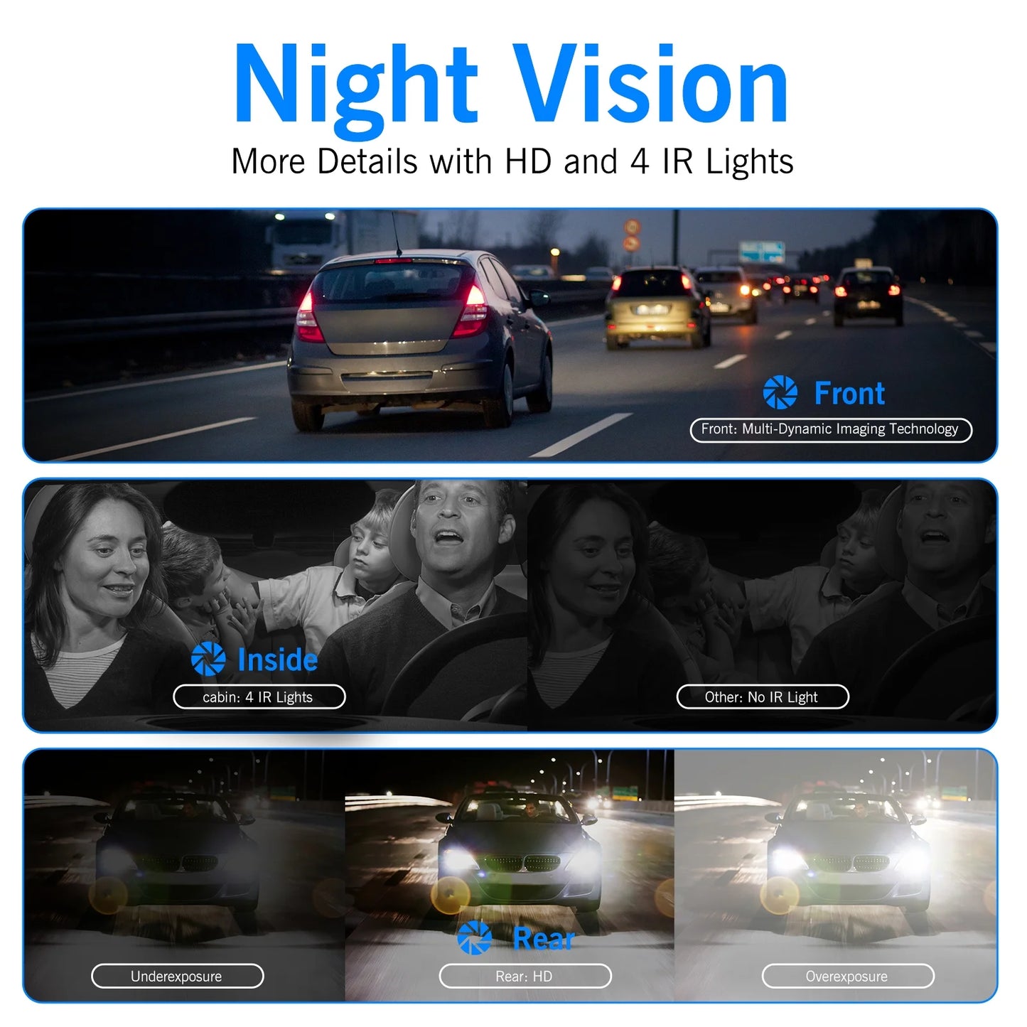 3 Channel Dash Cam Front and Rear, 1080P Dash Camera for Cars, 3" IPS Screen Three Way Dashcam with Night Vision, G-Sensor, Loop Recording, 24Hr Parking, DVR, Support 32GB Card
