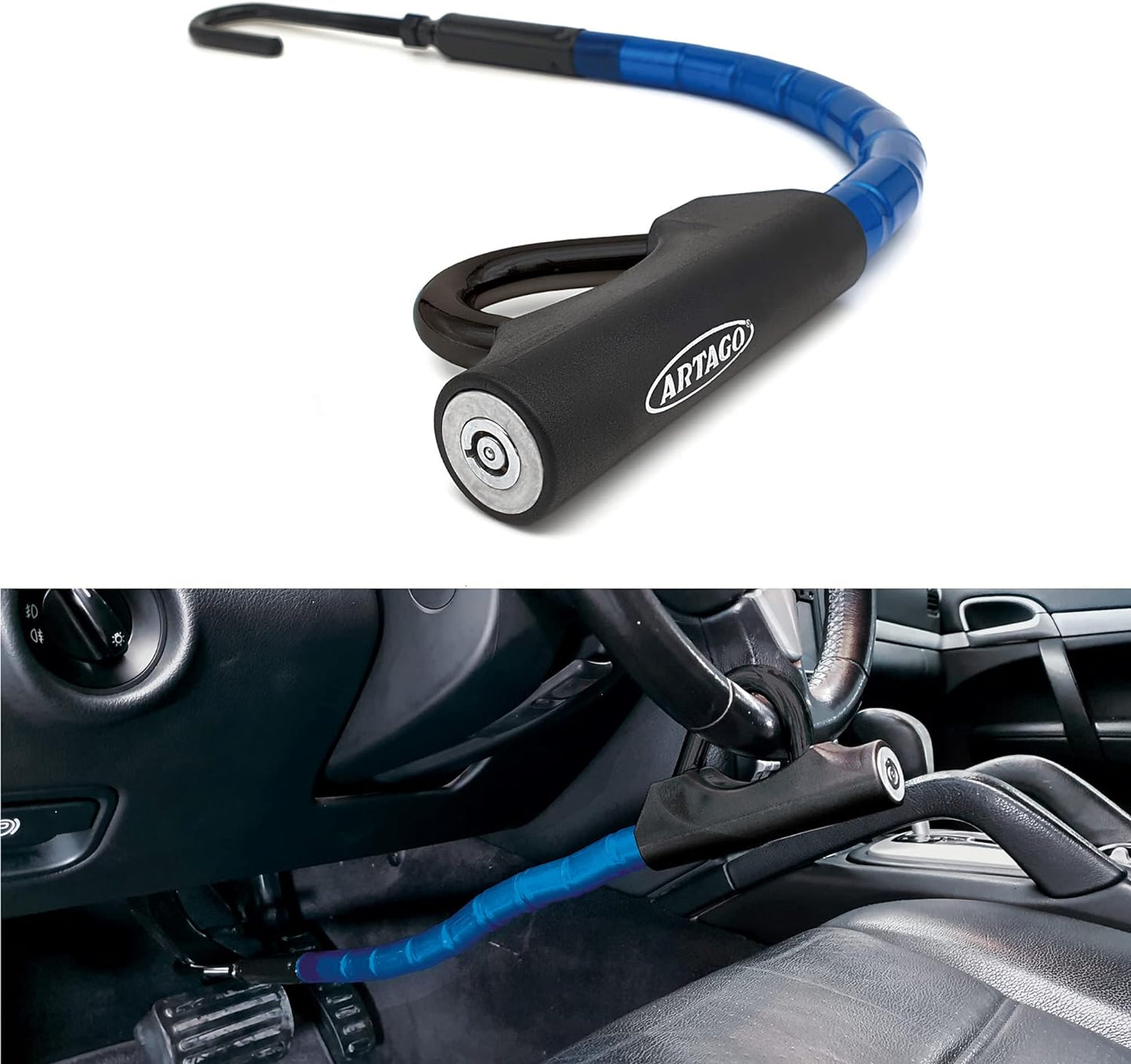 880/B High-End Steering Wheel Brake Pedal Lock, Flexible Articulated Armored Steel Cable, Adjustable High Security, Universal Clutch anti Theft Bar Lock Device for Vehicle Car Truck Van, Camper