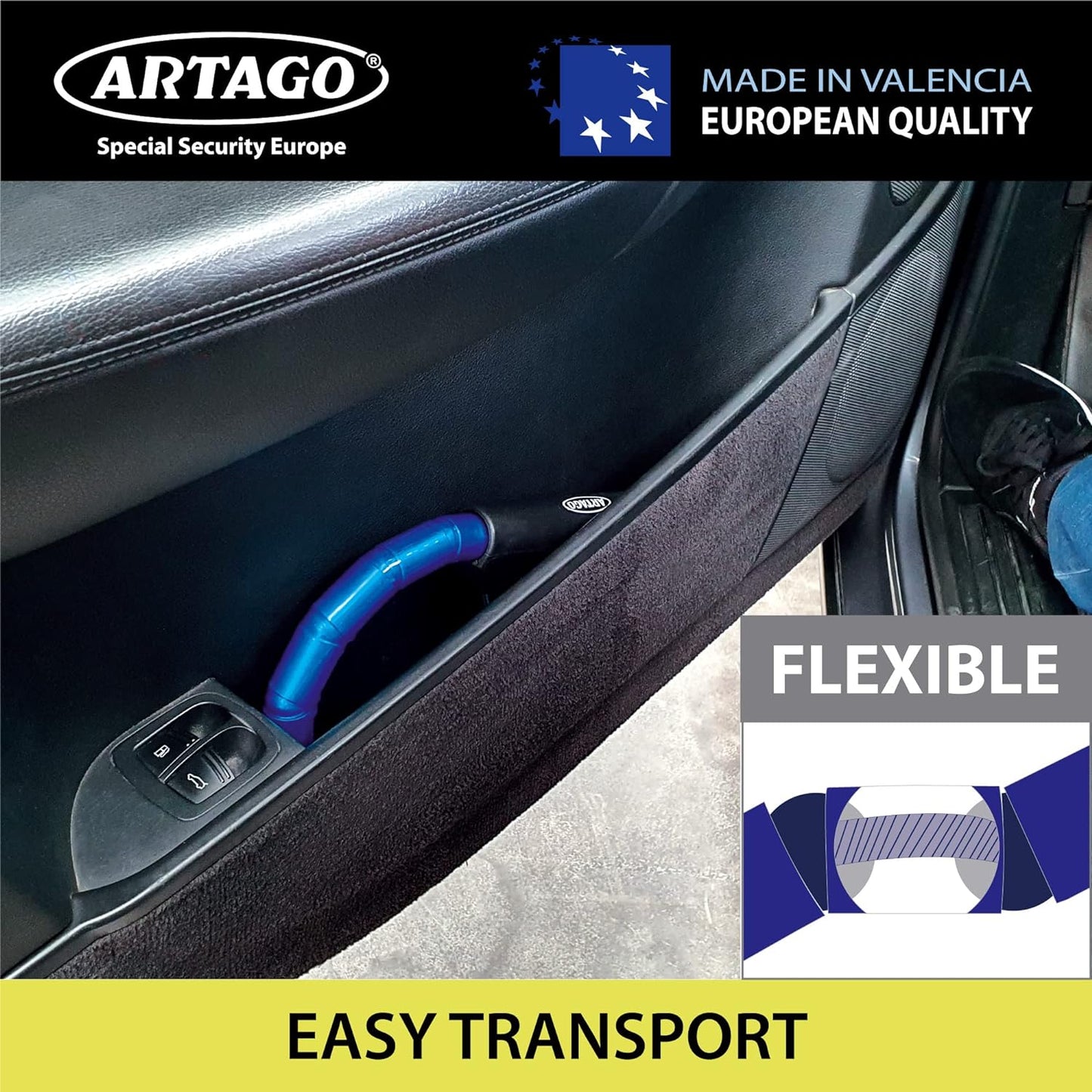 880/B High-End Steering Wheel Brake Pedal Lock, Flexible Articulated Armored Steel Cable, Adjustable High Security, Universal Clutch anti Theft Bar Lock Device for Vehicle Car Truck Van, Camper