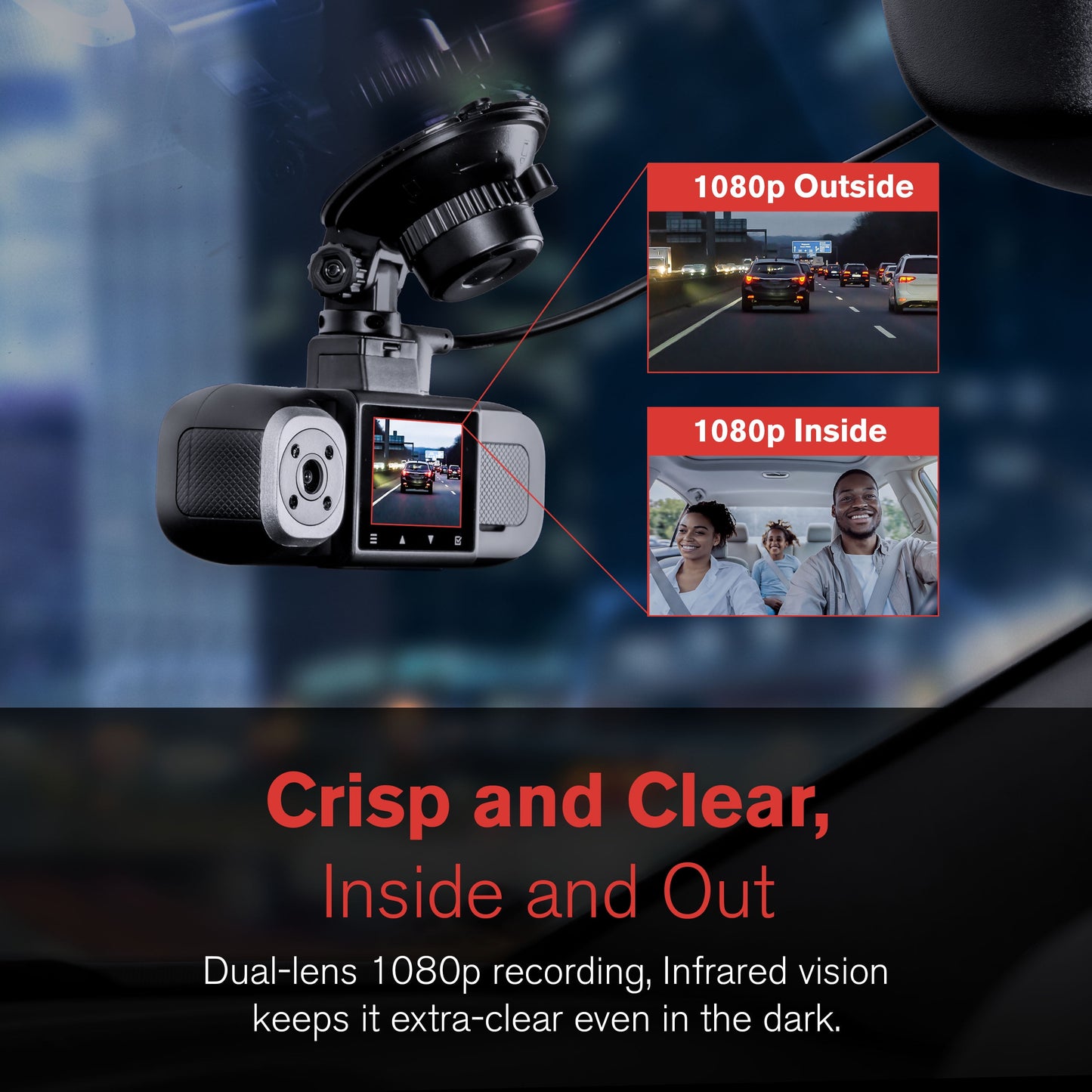 (2 Pack) Roadcam Dual Two-Way Recording Dash Cam with 1080P Front and Interior Cabin View, Smart G-Sensor, Wi-Fi App Compatible, 16GB SD Card Included. BT532698