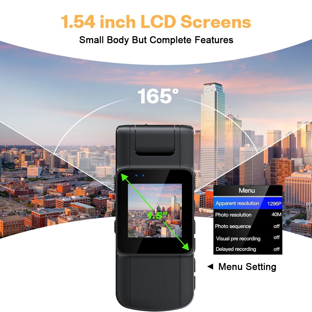 128GB 180° Rotate Mini Body Camera - 1080P Wearable Camcorder with Night Vision - Long Battery Life Audio Video Camera for Daily Records