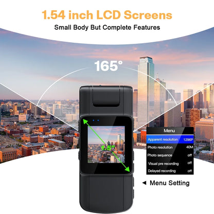 128GB 180° Rotate Mini Body Camera - 1080P Wearable Camcorder with Night Vision - Long Battery Life Audio Video Camera for Daily Records