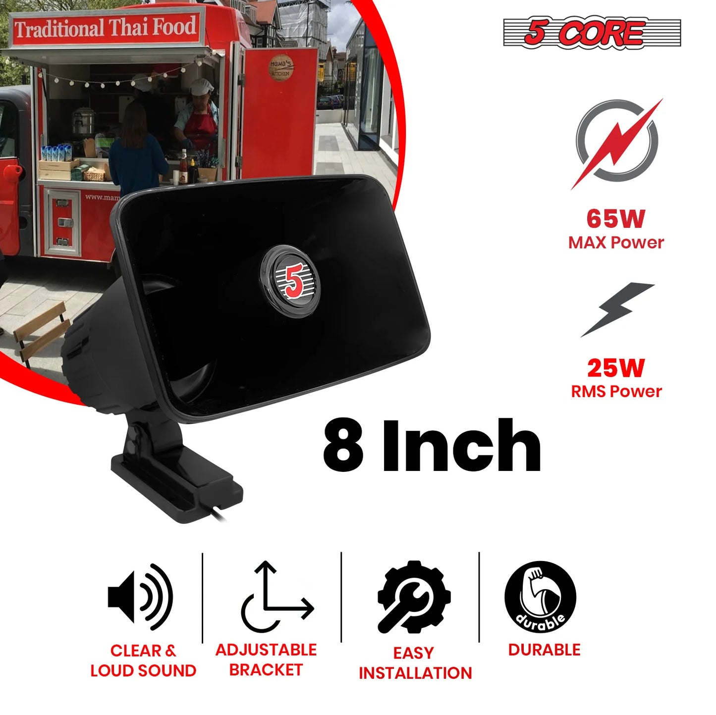 5Core Indoor Outdoor PA Horn Speaker 8 X 5 Inch Loud PA System 8 Ohm 65W Loud Siren Audio