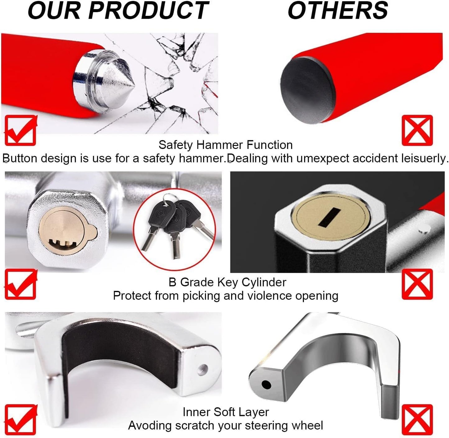 Steering Wheel Lock anti Theft Car Device Universal Theft Prevention Car Lock