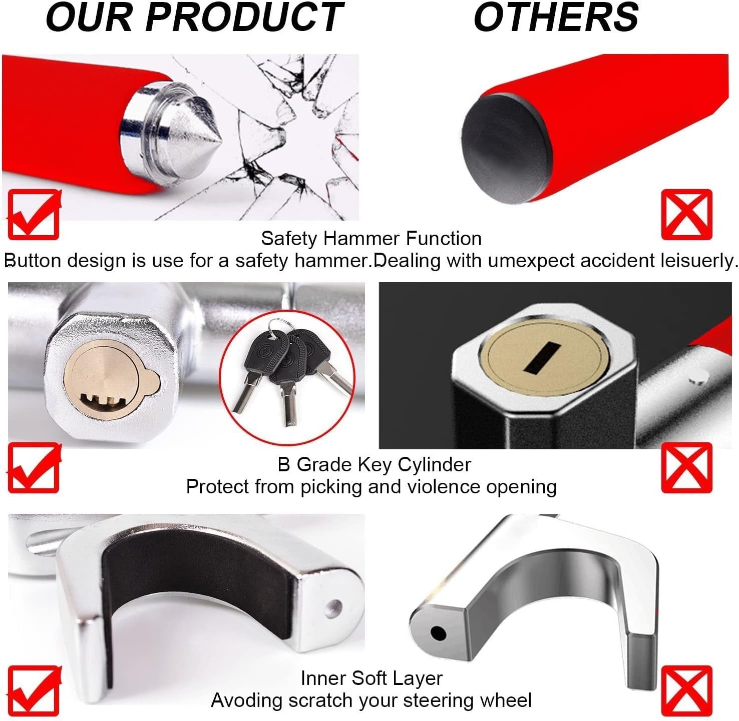 Steering Wheel Lock anti Theft Car Device Universal Theft Prevention Car Lock