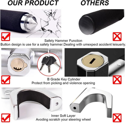 Steering Wheel Lock and Car Wheel Lock Double Protection for Your Car anti Theft